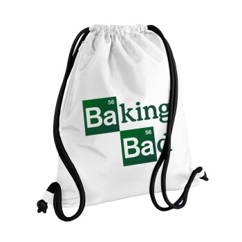 Baking Bad, Τσάντα πλάτης πουγκί GYMBAG λευκή, με τσέπη (40x48cm) & χονδρά κορδόνια