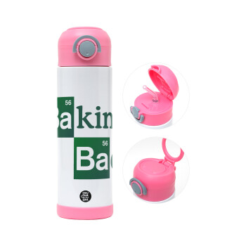 Baking Bad, Children's hot water bottle, stainless steel, with safety straw, PINK (500ml)
