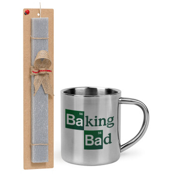 Baking Bad, Easter Set, metallic thermal cup (300ml) & Easter aromatic flat candle (30cm) (GRAY)