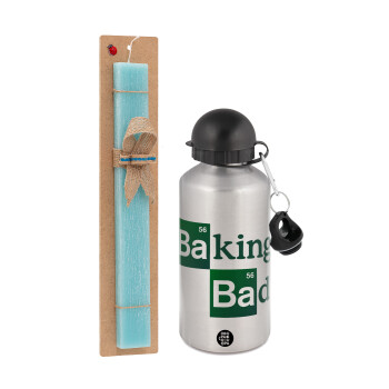 Baking Bad, Πασχαλινό Σετ, παγούρι μεταλλικό Ασημένιο αλουμινίου (500ml) & πασχαλινή λαμπάδα αρωματική πλακέ (30cm) (ΤΙΡΚΟΥΑΖ)