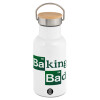 Metallic thermos (Stainless steel) White with wooden lid (bamboo), double-walled, 350ml