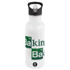 White water bottle with straw, stainless steel 600ml