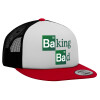 Adult Foam Flat Snapback with Mesh Red-White-Black (POLYESTER, ADULT, UNISEX, ONE SIZE)