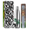 Easter Set, metallic stainless thermos flask (500ml) & scented flat Easter candle (30cm) (GRAY)