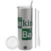 Tumbler stainless steel Silver 600ml, with metal straw & cleaning brush