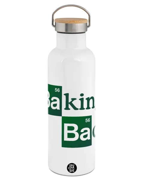 Baking Bad — Stainless steel White with wooden lid (bamboo), double wall, 750ml
