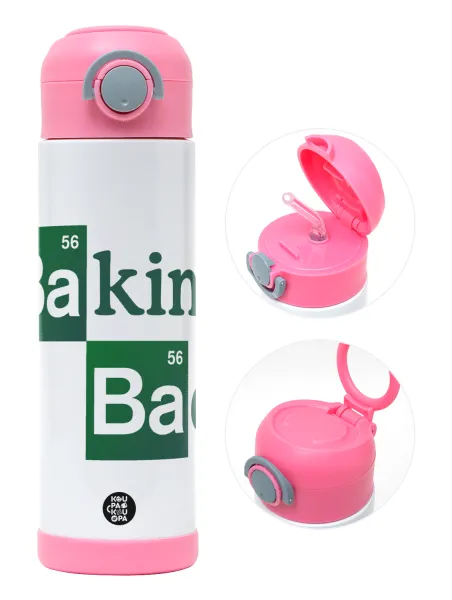 Baking Bad — Παιδικό παγούρι θερμό, ανοξείδωτο, με καλαμάκι ασφαλείας, ΡΟΖ (500ml)