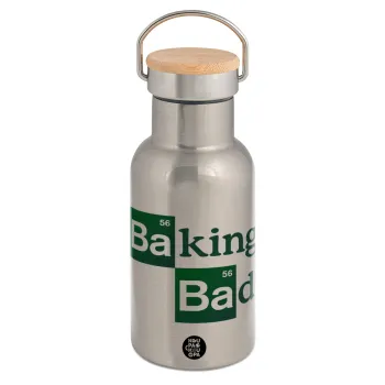 Baking Bad, Μεταλλικό παγούρι θερμός (Stainless steel) Ασημένιο με ξύλινο καπακι (bamboo), διπλού τοιχώματος, 350ml