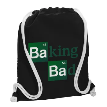 Baking Bad, Backpack pouch GYMBAG Black, with pocket (40x48cm) & thick white cords