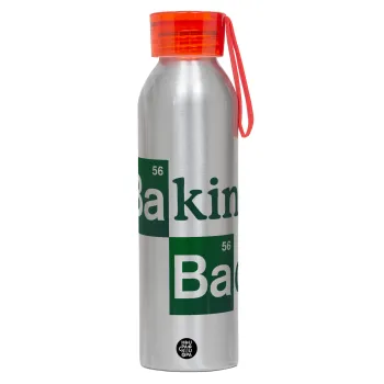 Baking Bad, Αλουμινένιο Αθλητικό Μπουκάλι 650ml – Ασημί με Κόκκινο Καπάκι και Λουράκι Σιλικόνης