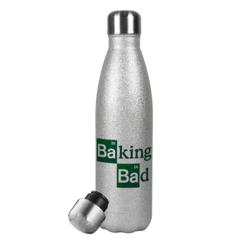 Baking Bad, Metallic Glitter Silver Thermos Flask (Stainless steel), double-walled, 500ml