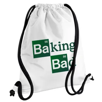 Baking Bad, Τσάντα πλάτης πουγκί GYMBAG λευκή, με τσέπη (40x48cm) & χονδρά κορδόνια