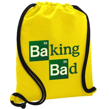 Baking Bad, Τσάντα πλάτης πουγκί GYMBAG Κίτρινη, με τσέπη (40x48cm) & χονδρά κορδόνια