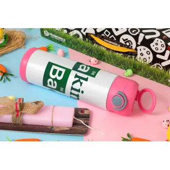 Baking Bad, Easter candle, Childrens hot water bottle, stainless steel, with safety straw, PINK (500ml)