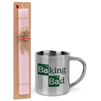 Baking Bad, Easter Set, metallic thermal cup (300ml) & aromatic flat Easter candle (30cm) (PINK)
