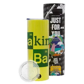 Baking Bad, Neon Yellow Travel Tumbler θερμό, μεταλλικό καλαμάκι(Ανωξείδωτο 304 Food grade, BPA free, 600ml)