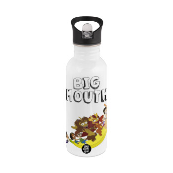 Big mouth, White water bottle with straw, stainless steel 600ml