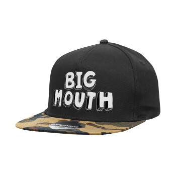 Big mouth, Καπέλο Ενηλίκων Flat Snapback Μαύρο/Παραλαγή, (100% ΒΑΜΒΑΚΕΡΟ, ΕΝΗΛΙΚΩΝ, UNISEX, ONE SIZE)