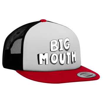 Big mouth, Καπέλο Ενηλίκων Foam Flat Snapback με Δίχτυ Κόκκινο-Λευκό-Μαύρο (POLYESTER, ΕΝΗΛΙΚΩΝ, UNISEX, ONE SIZE)