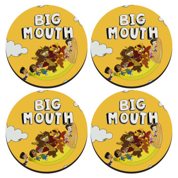 Big mouth, SET of 4 round wooden coasters (9cm)