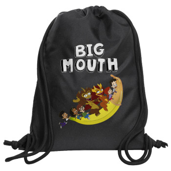 Big mouth, Τσάντα πλάτης πουγκί GYMBAG Μαύρη, με τσέπη (40x48cm) & χονδρά κορδόνια
