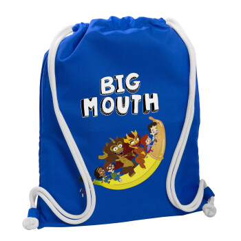 Big mouth, Τσάντα πλάτης πουγκί GYMBAG Μπλε, με τσέπη (40x48cm) & χονδρά κορδόνια