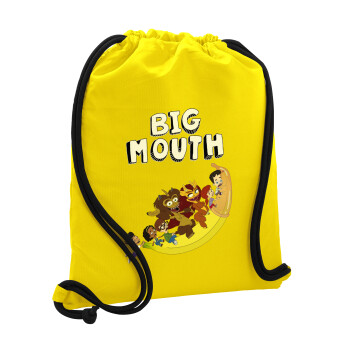 Big mouth, Τσάντα πλάτης πουγκί GYMBAG Κίτρινη, με τσέπη (40x48cm) & χονδρά κορδόνια