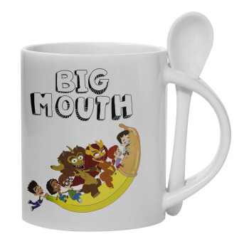 Big mouth, Ceramic coffee mug with Spoon, 330ml (1pcs)