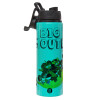 Metallic water bottle with safety lid, 850ml aluminum