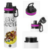 Metallic water bottle with safety lid, 850ml aluminum