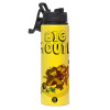 Metallic water bottle with safety lid, 850ml aluminum