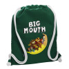 Backpack pouch GYMBAG BOTTLE GREEN, with pocket (40x48cm) & thick white cords