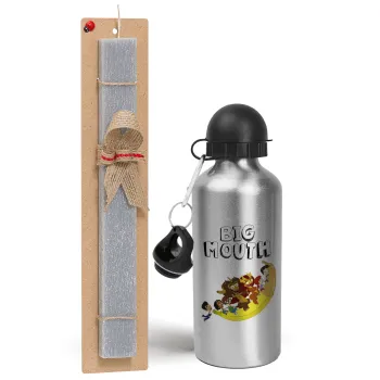 Big mouth, Easter Set, metallic silver aluminum water bottle (500ml) & aromatic flat Easter candle (30cm) (GRAY)