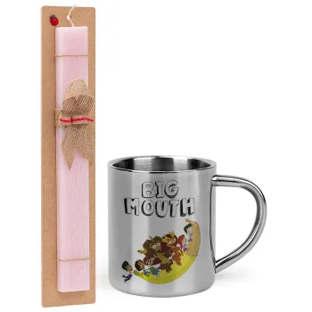 Big mouth, Easter Set, metallic thermal cup (300ml) & aromatic flat Easter candle (30cm) (PINK)