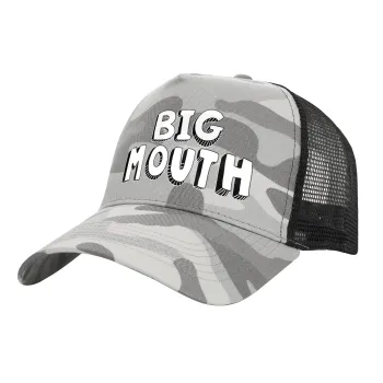 Big mouth, Adult Structured Trucker Hat, with Mesh, (Camouflage) Army Camo (100% COTTON, ADULT, UNISEX, ONE SIZE)