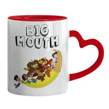 Big mouth, Κούπα καρδιά χερούλι κόκκινη, κεραμική, 330ml