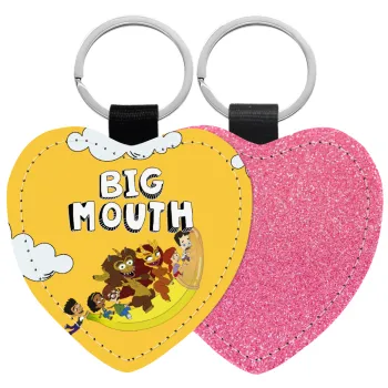Big mouth, Μπρελόκ PU δερμάτινο glitter καρδιά ΡΟΖ