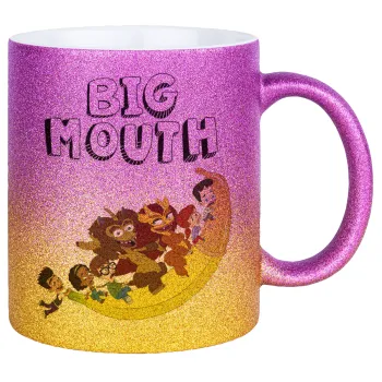 Big mouth, Κούπα Χρυσή/Ροζ Glitter, κεραμική, 330ml