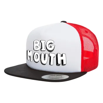 Big mouth, Adult Foam Flat Snapback with Mesh Black-White-Red (POLYESTER, ADULT, UNISEX, ONE SIZE)