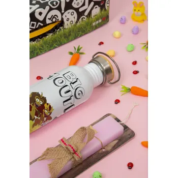 Big mouth, Πασχαλινή Λαμπάδα με παγούρι μεταλλικό (620ml, stainless steel) & κερί αρωματικό πλακέ (30cm) (ΡΟΖ)