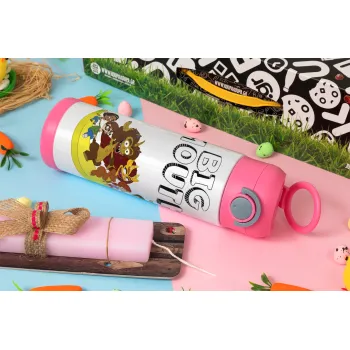 Big mouth, Easter candle, Childrens hot water bottle, stainless steel, with safety straw, PINK (500ml)