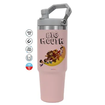 Big mouth, Pink color, 890ml (30oz) stainless Steel Tumbler with Handle