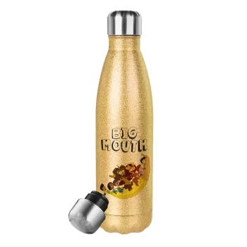 Big mouth, Glitter gold stainless steel thermos bottle, double-walled, 500ml