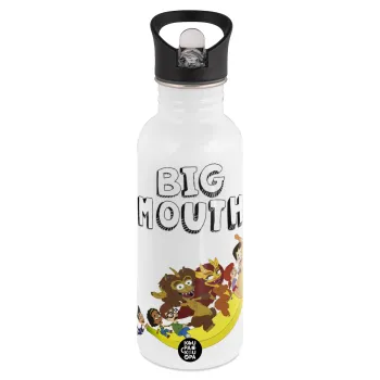 Big mouth, White water bottle with straw, stainless steel 600ml