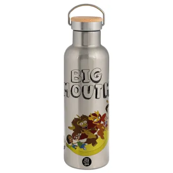 Big mouth, Stainless steel Silver with wooden lid (bamboo), double wall, 750ml