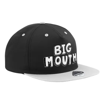 Big mouth, Adult Flat Snapback Hat Black/Grey, (100% COTTON TWILL, ADULT, UNISEX, ONE SIZE)