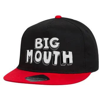Big mouth, Children's Flat Snapback Hat, Black/Red (100% COTTON, CHILDREN'S, UNISEX, ONE SIZE)