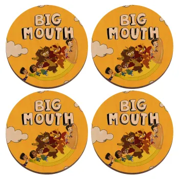 Big mouth, ΣΕΤ x4 Σουβέρ ξύλινα στρογγυλά plywood (9cm)