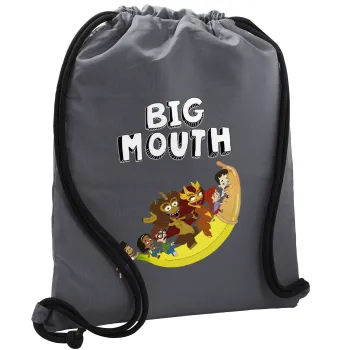 Big mouth, Backpack pouch GYMBAG GREY, with pocket (40x48cm) & thick cords