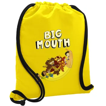 Big mouth, Τσάντα πλάτης πουγκί GYMBAG Κίτρινη, με τσέπη (40x48cm) & χονδρά κορδόνια